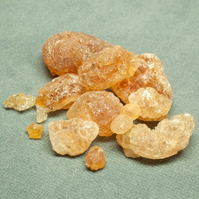 Lumps of gum arabic.